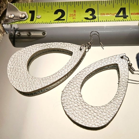 Silver Faux Leather Cut Out Earrings - Picture 3 of 4